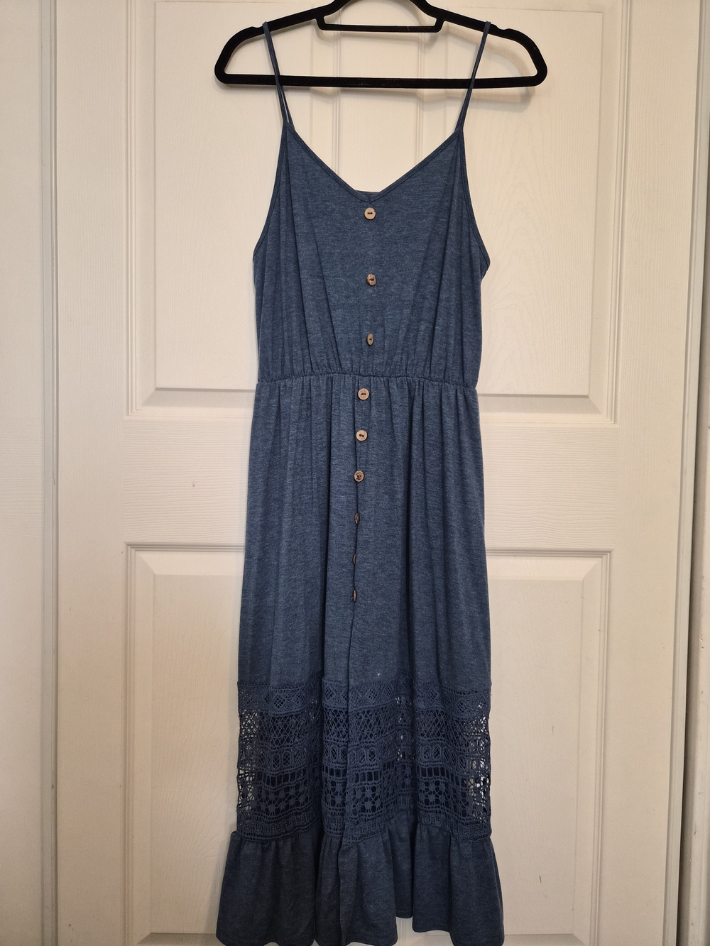 Shein Blue spaghetti strap midi dress with crochet detail